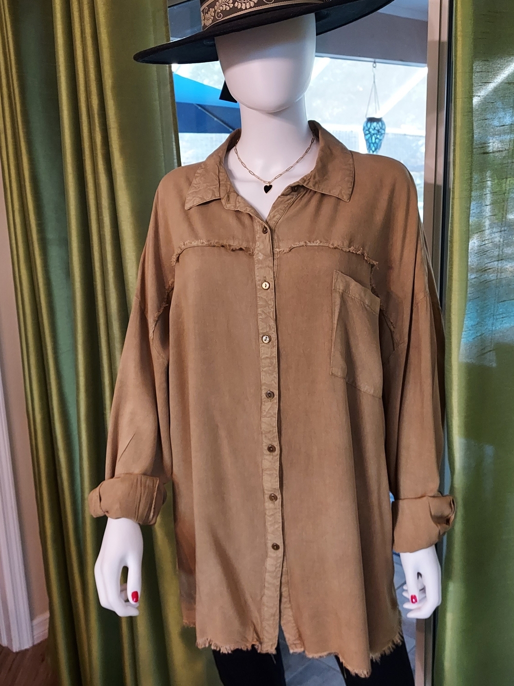 Cato : Coco Frayed Yoke Rayon Blend  Button Front Shirt. Plus Size 26/28